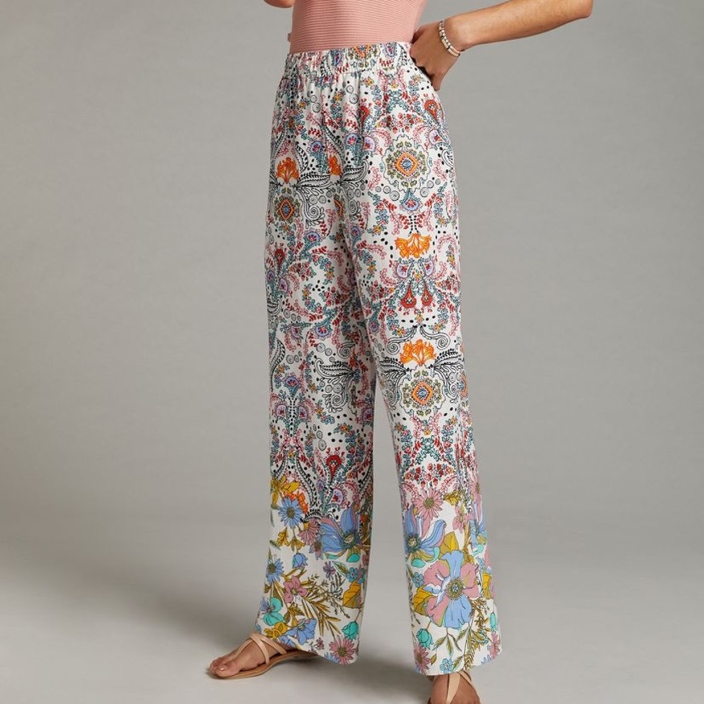 NWOT Anthropologie Maeve Printed Wide-Leg Pants